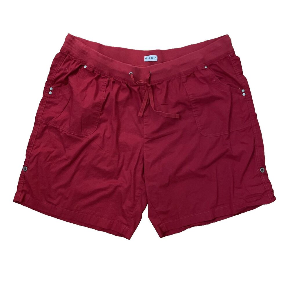Dash Womens 3X Red Cotton Blend Shorts Elastic Waist Drawstring Pockets